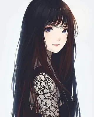 Девушка с длинными чёрными волосами и чёрной кошкой. | Картинка на аву