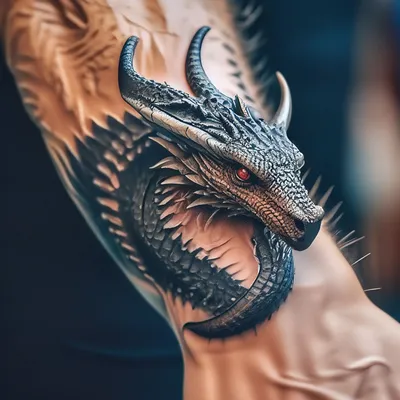 3d тату дракона на правой руке …» — создано в Шедевруме