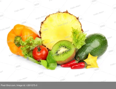 Вид фруктов и овощей на белом фоне с копировальным пространством Стоковое  Фото - изображение насчитывающей перец, здорово: 157167000
