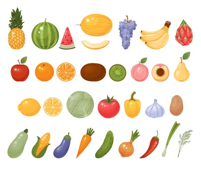 Коллаж из фруктов и овощей на белом фоне Stock Photo | Adobe Stock