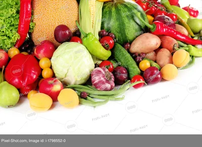 Ассортимент Свежих Органических Фруктов Овощей Белом Фоне Баннерный Дизайн  стоковое фото ©NewAfrica 418164398