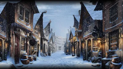 Обои на рабочий стол Рождество в мире Гарри Поттера. Заснеженная улица,  обои для рабочего стола, скачать обои, обои бесплатно