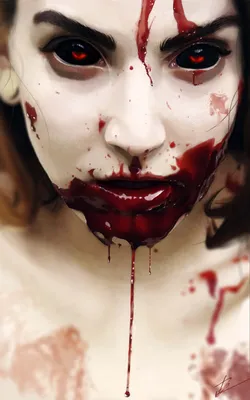 Картинка Кровь Лицо молодые женщины смотрит Рисованные 2887x4611