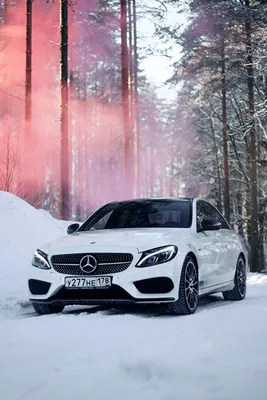 Фотографии Mercedes-Benz c450 c63 amg белая Снег машина 640x960
