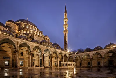 Обои Города Стамбул (Турция), обои для рабочего стола, фотографии города, -  мечети, медресе, turkey, suleymaniye, mosque, небо, синее, турция, ночь,  стамбул, istanbul, город, архитектура, освещение, city, мечеть, сулеймание  Обои для рабочего стола,