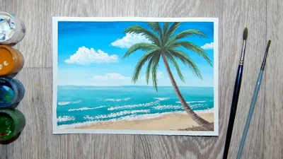 Как нарисовать пальму и море - YouTube