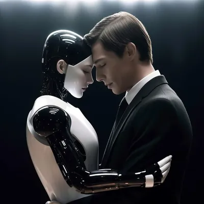 Любовные отношения между человеком и роботом связь человеческих чувств  будущее отношение женский андроид киборг робот искусственный интеллект  роботизация и автоматизация генеративный ии | Премиум Фото