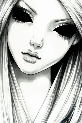 Нарисованная девушка с чёрными глазами — Рисунки на аву