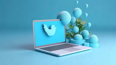 чистый дизайн шаблона логотипа Twitter на ноутбуке с 3d эффектом,  контактный телефон, мобильный маркетинг, вызов фон картинки и Фото для  бесплатной загрузки