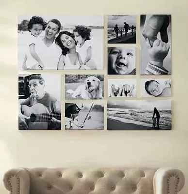 Коллаж из фотографий на стене, 20 примеров | Семейные фото на стене,  Развешивание картин, Настенный холст