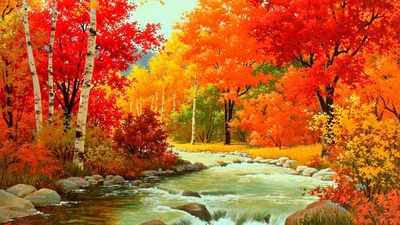 Обои на компьютер осень скачать | Landscape paintings, Autumn painting,  Autumn landscape