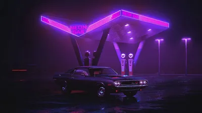 Download wallpaper 1600x900 car, old, neon, refueling, night widescreen  16:9 hd background