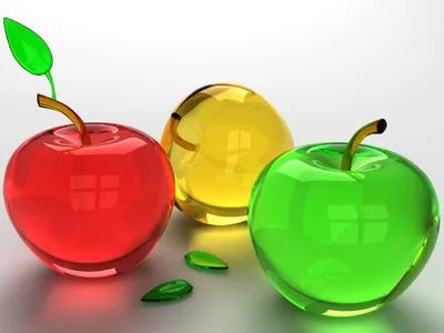 Разноцветные яркие стеклянные яблоки - обои на рабочий стол