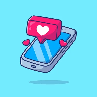 Мобильный телефон с надписью love message sign cartoon vector icon  illustration technology holiday isolated | Бесплатно векторы