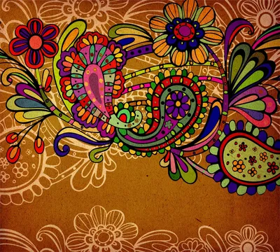 Индийские текстурные узоры с цветами - обои на телефон