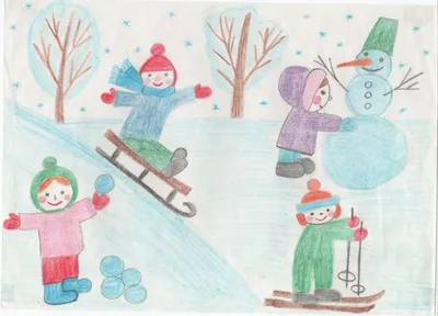 Детские рисунки на тему зимние забавы - 49 фото