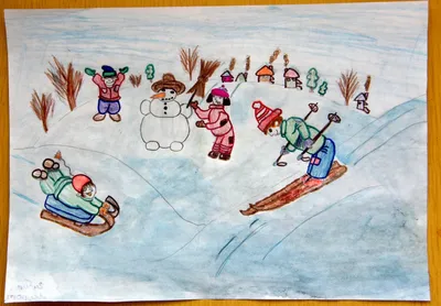 Зимние забавы рисунок для детей - 141 фото