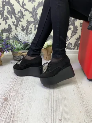 Туфли на танкетке и шнуровке черная замша (ID#882817430), цена: 1580 ₴,  купить на Prom.ua