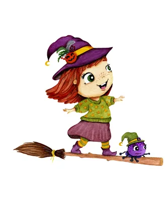 Иллюстрация Ведьмочка на метле в стиле детский, персонажи |