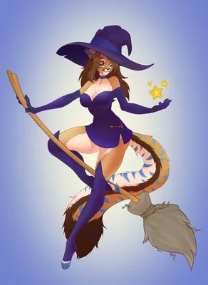 Набор маленьких ведьм, держащих метлу на вечеринке в честь хэллоуина,  вектор персонажа мультфильма | Премиум векторы