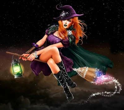 Хеллоуин ведьмочка летит на метле …» — создано в Шедевруме