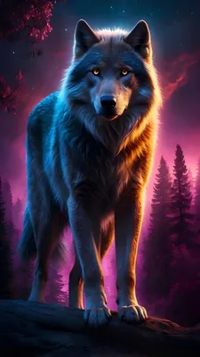 Волк с красными глазами и металлическим оскалом - обои на телефон