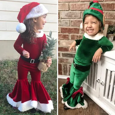 Комплект из 4 предметов, 2022, красный маскарадный костюм для маленьких  девочек с Санта-Клаусом на Новый год и Рождество, зеленый костюм для  мальчиков, малышей, эльфа | AliExpress