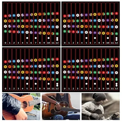 Классическая гитара: Схема расположения всех звуков на струнах и ладах грифа  гитары