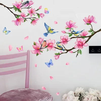 Настенные Переводные картинки в виде розовых цветов, персиковые цветы,  наклейки для творчества, съемные птицы, Цветочный декор для стен, ливиг,  Декор | AliExpress