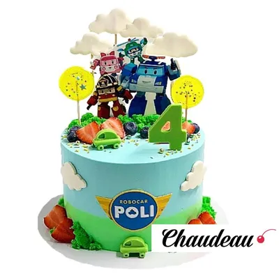 Торт на день рождения для девочки четырех лет «Робокар Поли и его друзья»