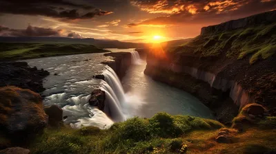 Исландия и водопады и закат, самые красивые фотографии в мире, красивая  презентация, путешествовать фон картинки и Фото для бесплатной загрузки