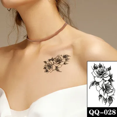 Водостойкая Временная тату-наклейка, черные эскизы, розы, цветы, дизайн,  искусственные татуировки, татуировки для тела, груди, шеи, боди-арт для  женщин и мужчин | AliExpress
