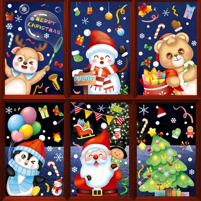 Рождественские украшения, наклейки в виде снежинок, Санта-Клаус, снеговик,  искусственное дерево, оконная наклейка, Рождественская Электростатическая  наклейка | AliExpress