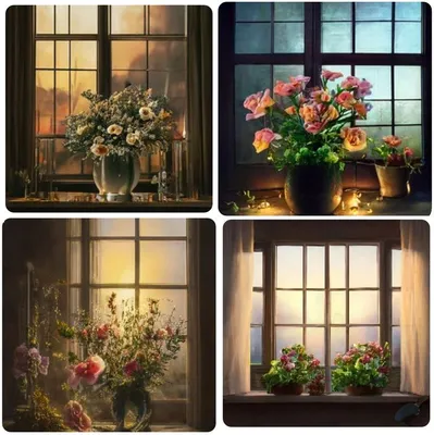 Цветы на окне, зимнее новогоднее …» — создано в Шедевруме