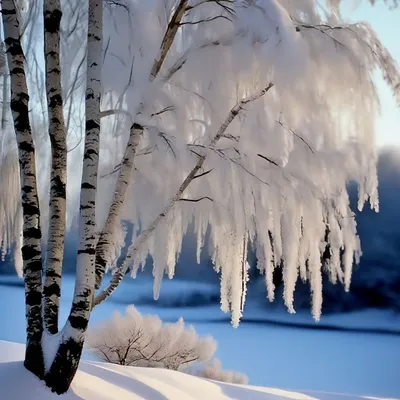 Белая береза зимой, Россия природа
