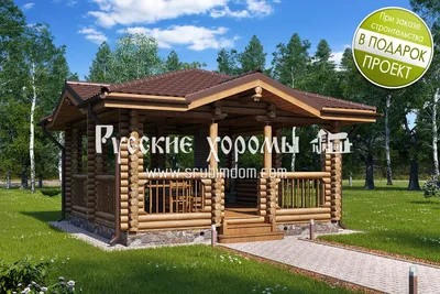 Зона барбекю и беседка из березы