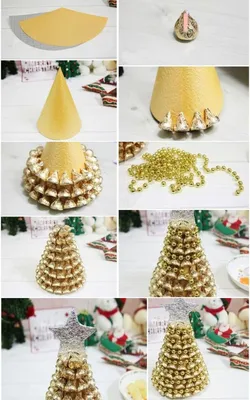 Золотая новогодняя елка из конфет своими руками | Рождественские венки  своими руками, Детские поделки на рождество, Новогоднее украшение жилища