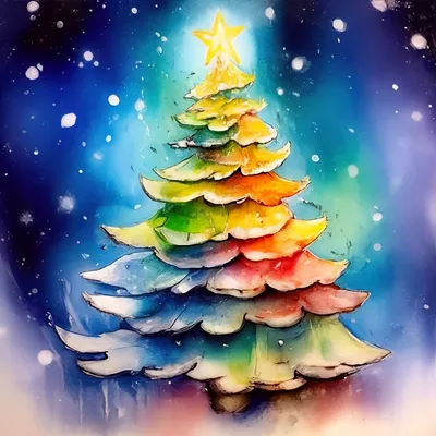 рождественская елка. рисунок акварелью, нарисованный вручную, на белом  фоне. зеленая ель в снегу. праздник мультфильма Иллюстрация штока -  иллюстрации насчитывающей абстракционизма, торжество: 221539795