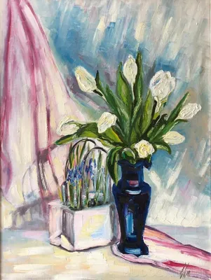 Рисуем цветы: открытка на 8-е марта! Как нарисовать тюльпаны - YouTube