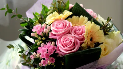 Picture Bouquets rose gerbera Flowers 1366x768