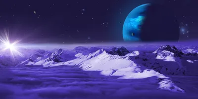Фото Лучи света Планеты Поверхность планеты Космос 3D 5000x2500