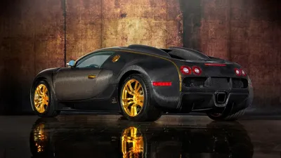 Обои на рабочий стол Автомобиль Bugatti Veyron Linea Vincero dOro /  Автомобиль Бугатти Вейрон Линеа дОро в с золотым тюнингом, обтянутый  карбоновой пленкой, обои для рабочего стола, скачать обои, обои бесплатно