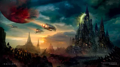 Обои Фантастические космические корабли в космосе 2560x1440 скачать  бесплатно на рабочий стол