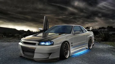 Скачать обои Nissan GT-R, white sports coupe, tuning, Japanese sports cars, Nissan  Skyline, GT-R R34, Nissan для монитора с разрешением 2880x1800. Картинки на рабочий  стол