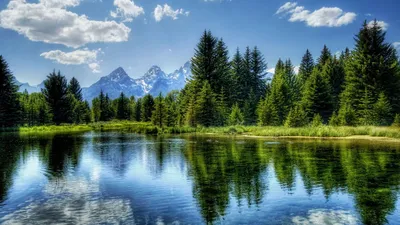 Обои озеро, горы, природа, деревья, отражение, небо, вода картинки на рабочий  стол, фото скачать бесплатно