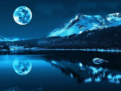 Картинка на рабочий стол озеро, гора, ночь, луна 1152 x 864