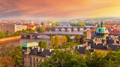 Обои для рабочего стола Прага Чехия Мосты Утро Реки Здания 3840x2160