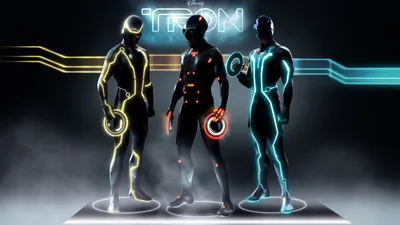 Обои на рабочий стол Три персонажа фильма Трон / Tron, обои для рабочего  стола, скачать обои, обои бесплатно