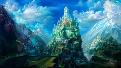 Красивые обои на рабочий стол Фэнтези – Скалы, туман (3070×1910)