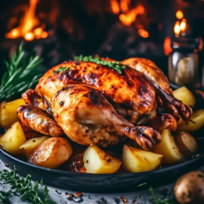 Курица с картошкой в духовке запеченные с хрустящей корочкой | Вкусняшница  | Дзен